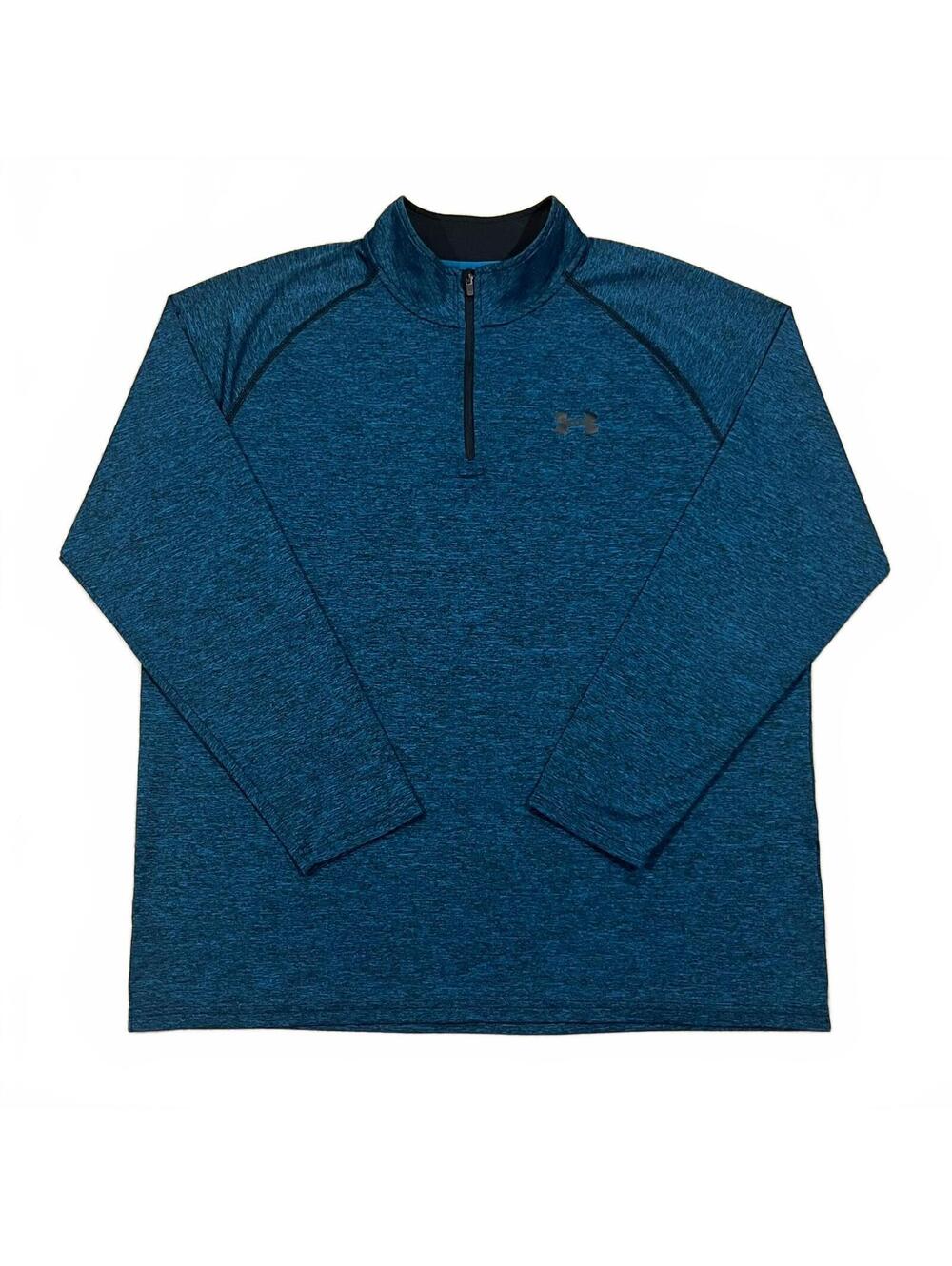 Under Armour Mens 1/4 Zip Blue Pullover Top Heathered HeatGear Loose Size XL